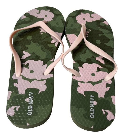 OLD Navy Flip Flops Womens 5-6 Green Camo Sandles Vinyl Thongs - Picture 4 of 8
